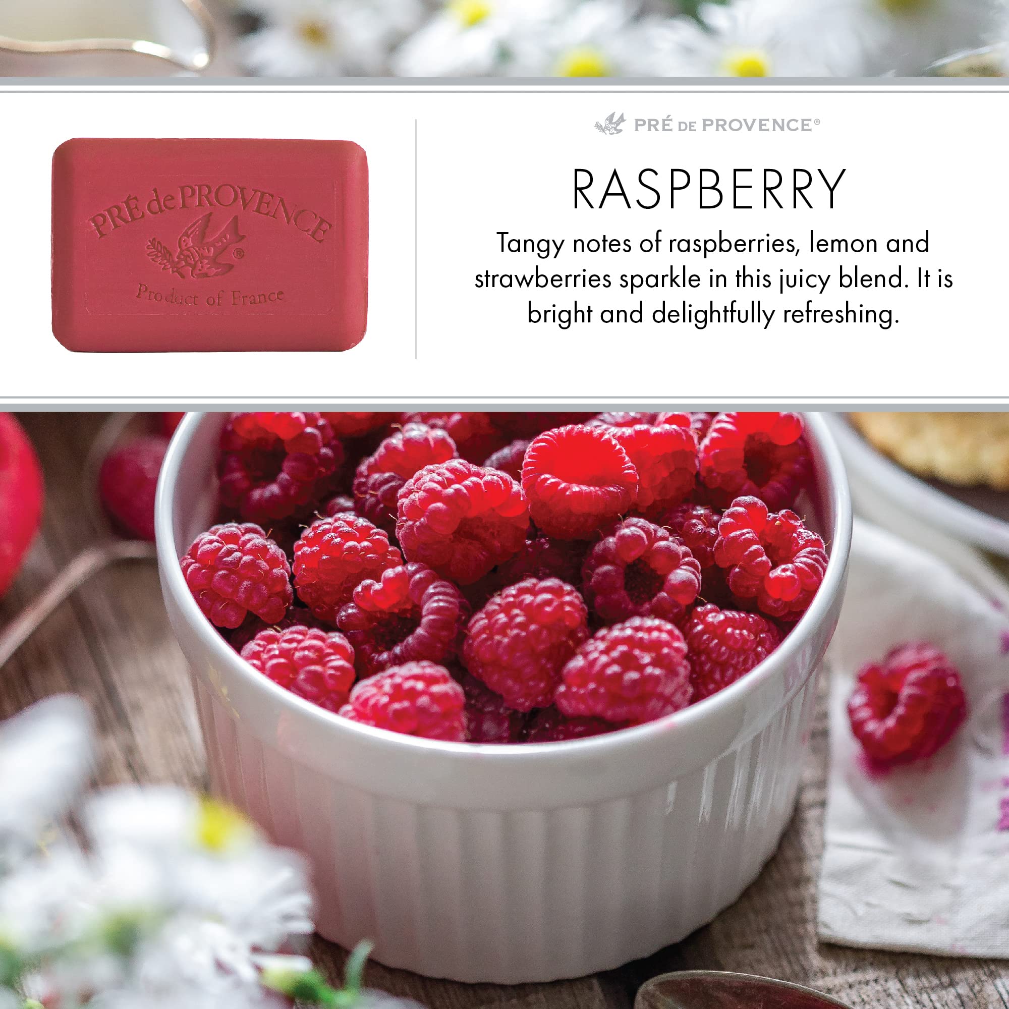 Pre de Provence Artisanal French Soap Bar Enriched with Shea Butter, Raspberry, 150 Gram